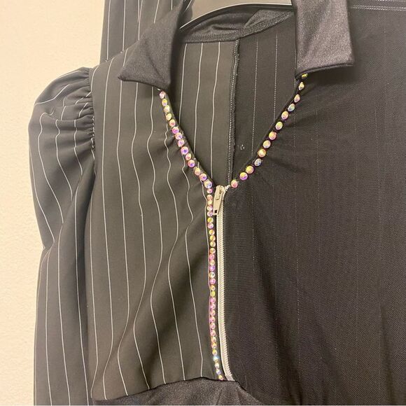 Kelle dance costume 2 piece black pin stripe leotard leggings 5333 103535 LC - Picture 3 of 13